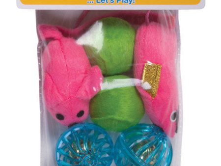 Chomper Kylies Brights Assorted Plush Rubber Mouse and Ball Pet Toy Large 8 pc Fashion