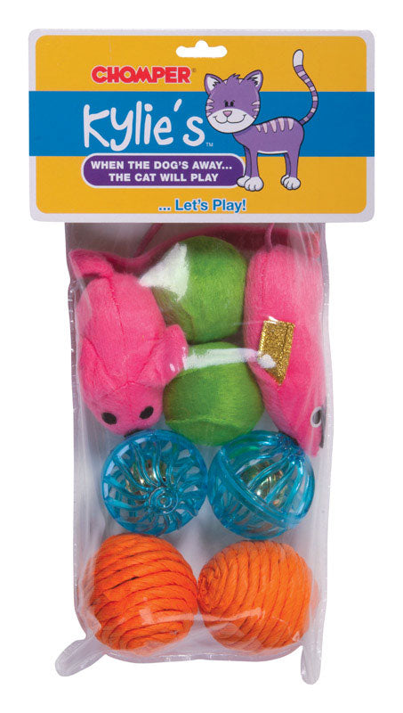 Chomper Kylies Brights Assorted Plush Rubber Mouse and Ball Pet Toy Large 8 pc Fashion