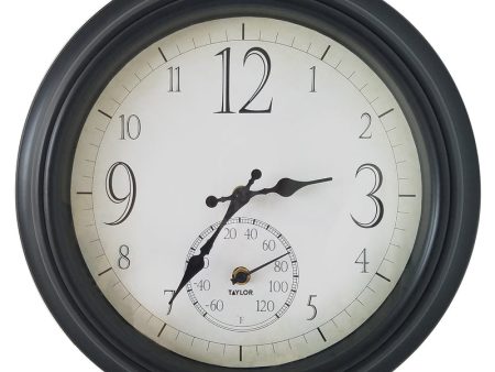 Taylor Decorative Clock Thermometer Plastic Black 14 in. Online Hot Sale