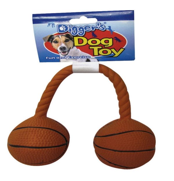 Boss Pet Digger s Orange Latex Twin Basketball Squeaky Dog Toy Medium 1 pk Online now