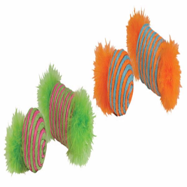 Chomper Kylies Brights Assorted Raffia Raffia Spool and Ball with Feather Cat Toy Large 2 pk Online Hot Sale