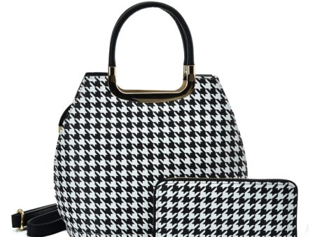 VK2130-WHITE - Shell Set Bag With Houndstooth Design Online Hot Sale