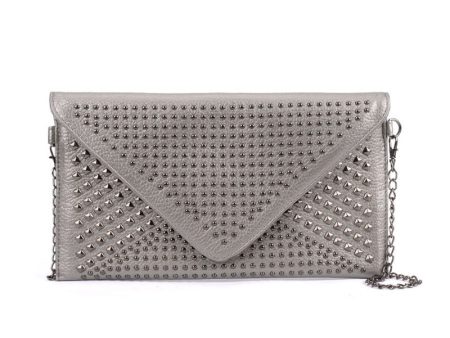 VK5295 Grey - Studded Detail Envelope Clutch Bag With Chain Strap For Discount