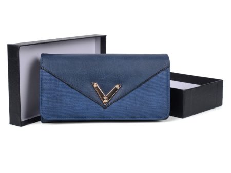 VKP1472 Blue - Patchwork Purse With Metal Bar Online Hot Sale