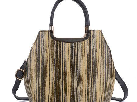 VK8888-14 - Beige Vertical Stripes Tote Bag With Metal Detail Online Hot Sale