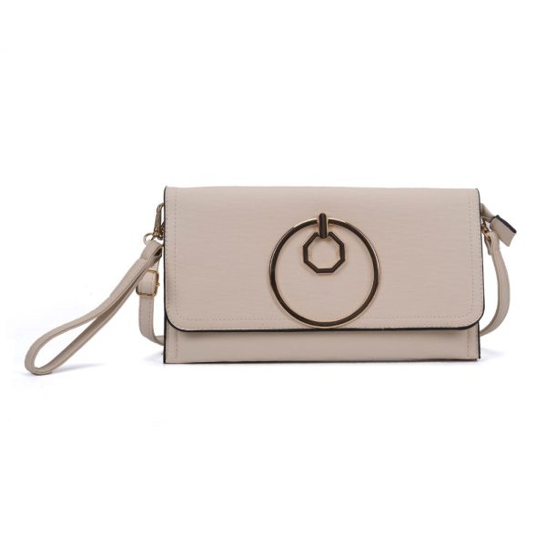 VK5305 Beige - Women Solid Metal Decoration Handbag on Sale