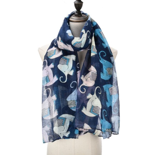 SF1026 Blue - Girl Elephant Print Lightweight Scarf Hot on Sale