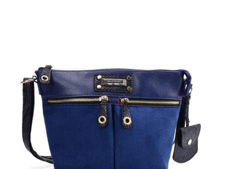 SY2174 BLUE - Handbag With Symmetrical Zipper Design Fashion