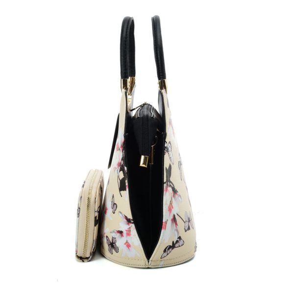 VK5630-KHAKI - Shell Set Bag With Flowers And Butterflies And Special Handle Design For Discount