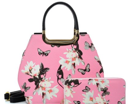 VK5630-PKN - Shell Set Bag With Flowers And Butterflies And Special Handle Design on Sale