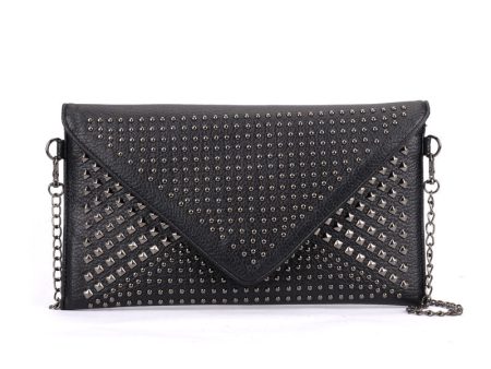 VK5295 Black - Studded Detail Envelope Clutch Bag With Chain Strap Cheap