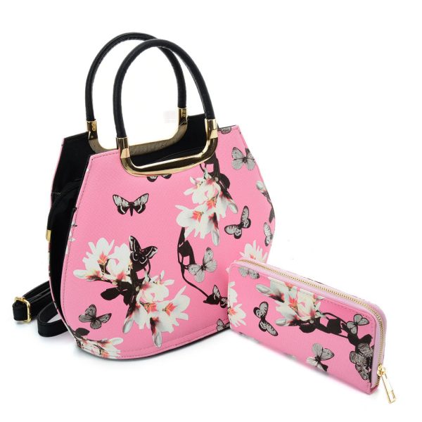 VK5630-PKN - Shell Set Bag With Flowers And Butterflies And Special Handle Design on Sale