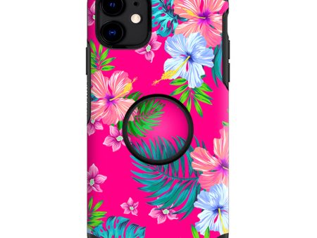 Pink Neon Hibiscus Flowers | Skin For Otter Pop Symmetry for iPhone 11 Cheap