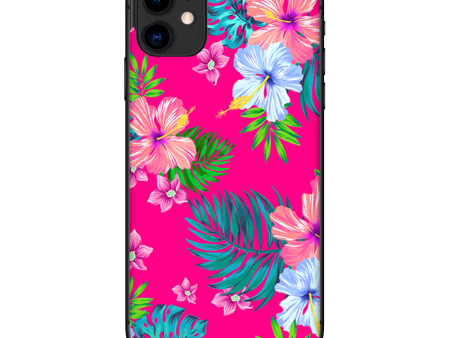 Pink Neon Hibiscus Flowers | Skin For Apple iPhone 11 Online Sale