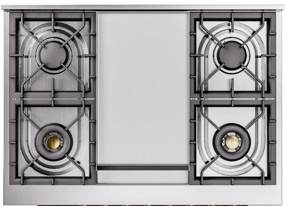 Nostalgie II 36 Inch Dual Fuel Liquid Propane Freestanding Range in Blue Grey with Brass Trim Discount